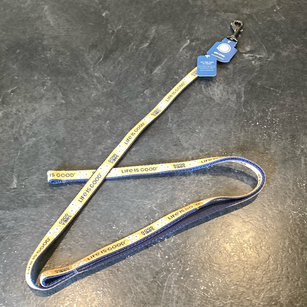 Life Is Good Good Vibes 6’ blue yellow dog leash - NWT
